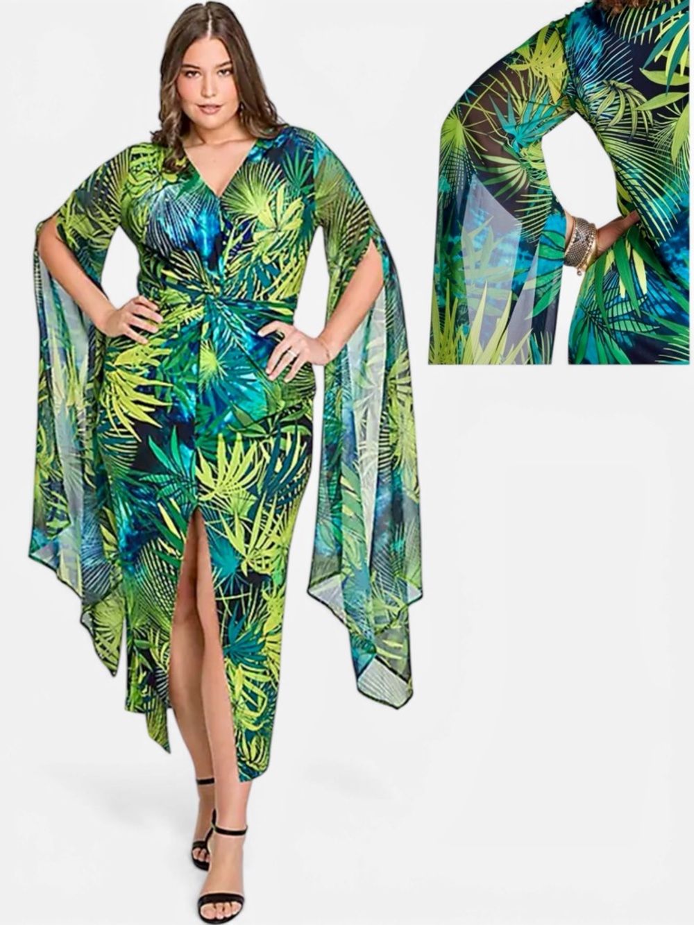 VENUS Plus Tropical Palm Print Flowy Sleeves Maxi Dress🌴